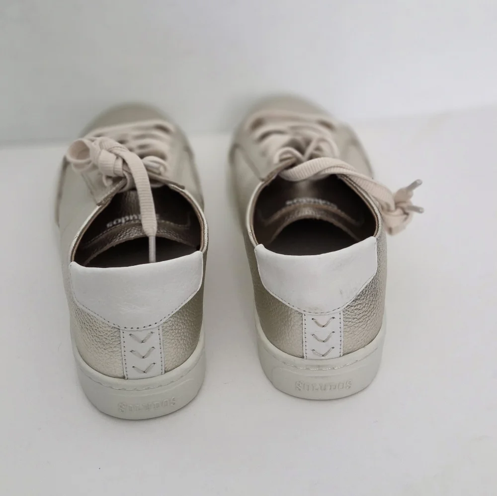 Soludos Ibiza Classic Leather Sneaker Platinum, Women's Sizes 10 New Without Box